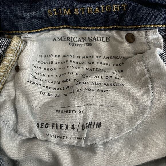 American Eagle Jeans Men’s 30x32 Blue Extreme Flex 4 Slim Straight Fit Distress - Picture 4 of 10